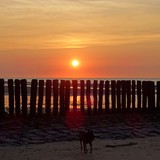 Zonsondergang op het strand in Nieuwvliet op vrijdagavond 31 juli 2015.